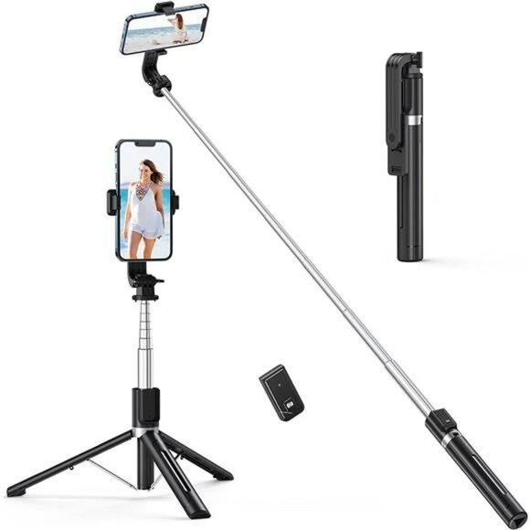49" Selfie Stick Tripod, Stable Tripod Stand with Detachable Bluetooth Remote, C